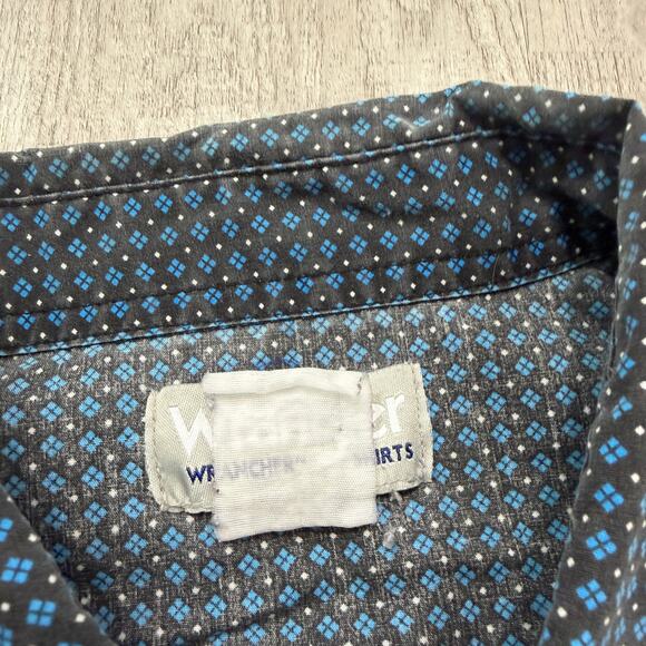 Vintage Wrangler Wrancher Shirt Men's XL Black Blue Snap Button Geometric 90s - Picture 4 of 7